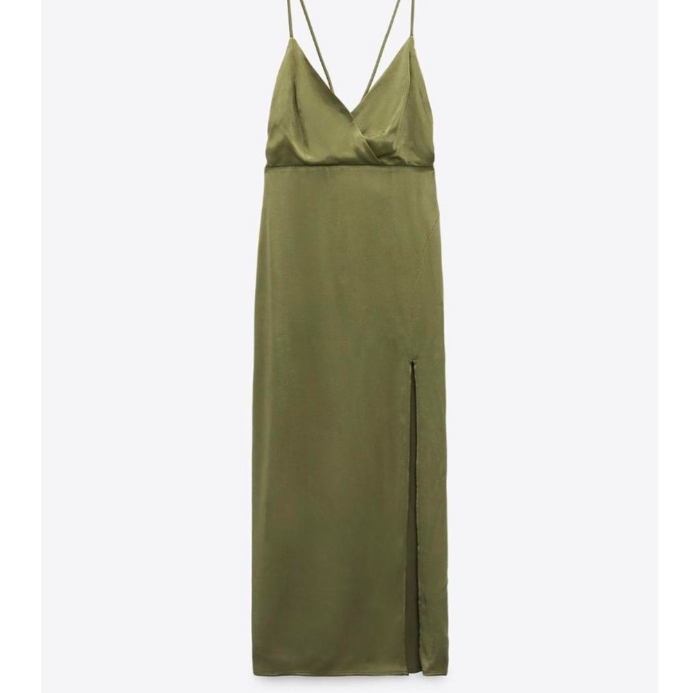 NWT Zara olive green satin maxi dress